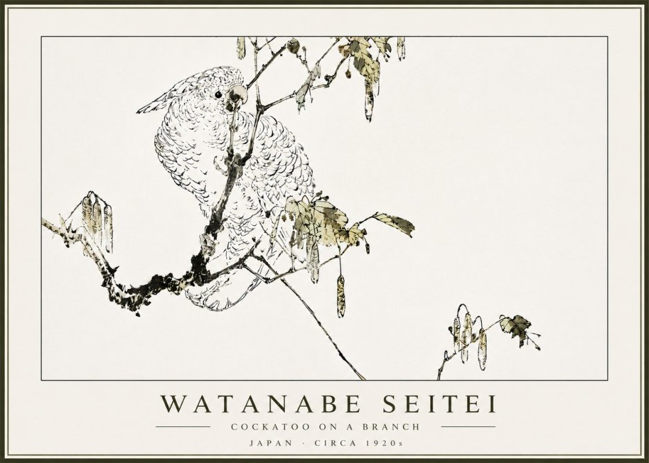 Watanabe Seitei Cockatoo on a Branch No5 - Póster