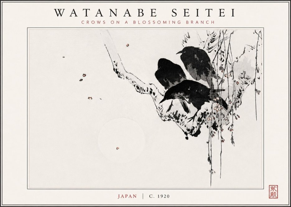 Watanabe Seitei Crows on a Blossoming Branch No3 - Póster