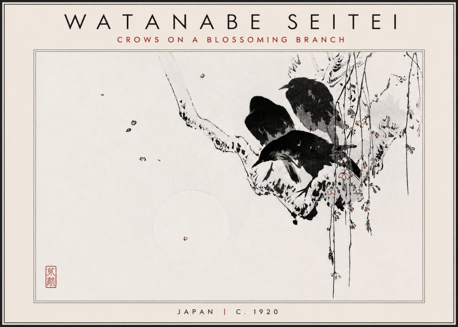 Watanabe Seitei Crows on a Blossoming Branch No5 - Póster