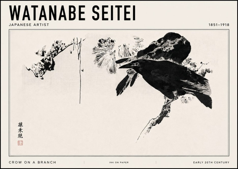 Watanabe Seitei Crow on a Branch No3 - Póster