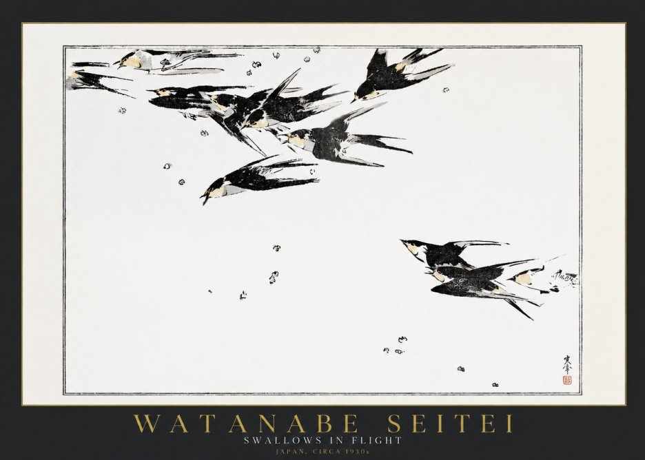 Watanabe Seitei Swallows in Flight No2 - Póster