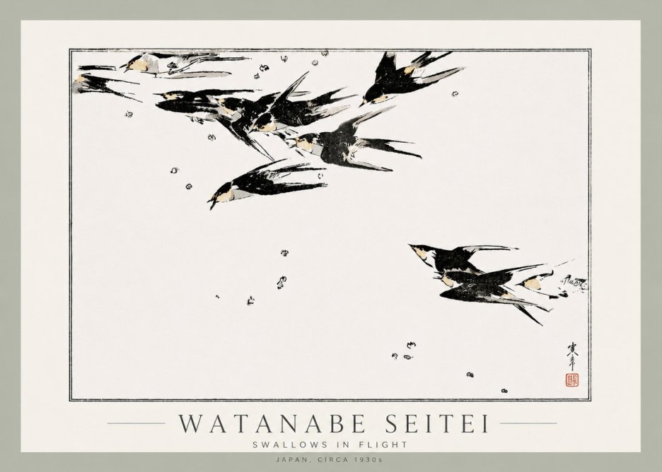 Watanabe Seitei Swallows in Flight No3 - Póster