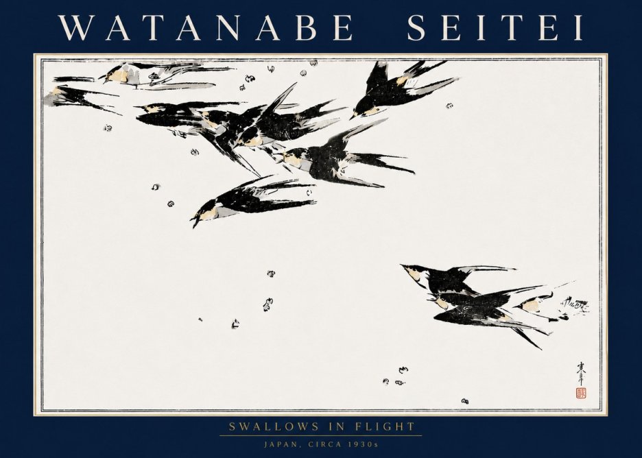 Watanabe Seitei Swallows in Flight No4 - Póster