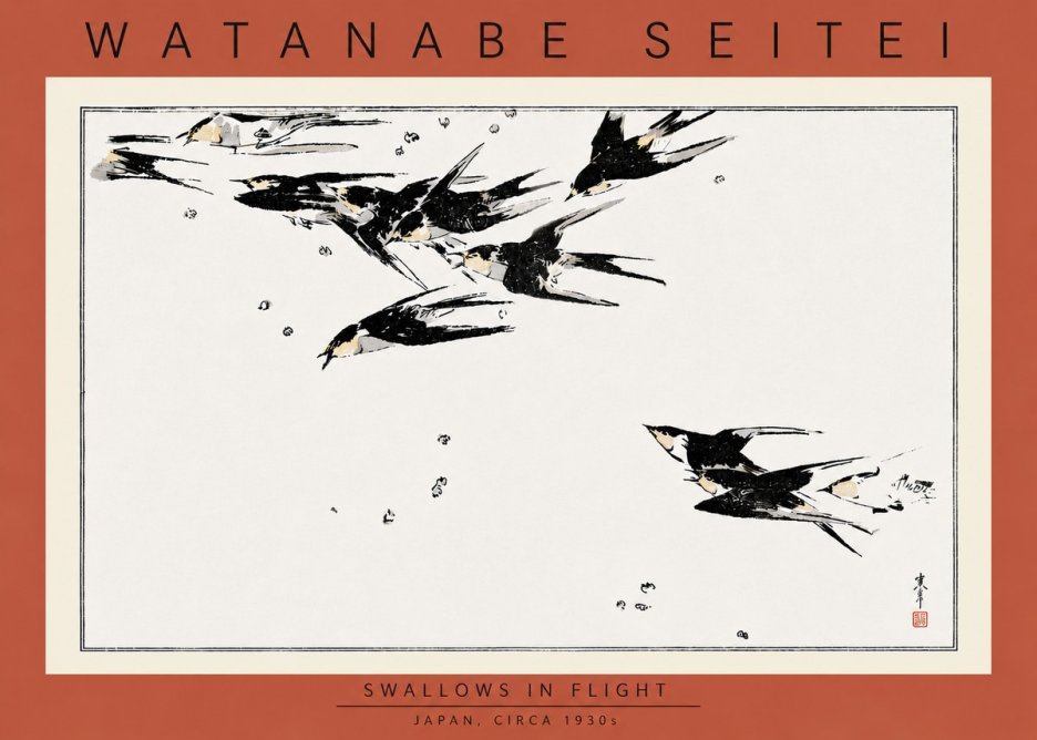 Watanabe Seitei Swallows in Flight No5 - Póster