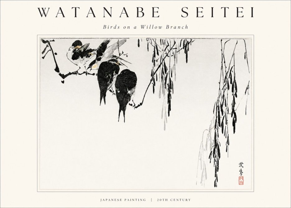 Watanabe Seitei Birds on a Willow Branch No1 - Póster