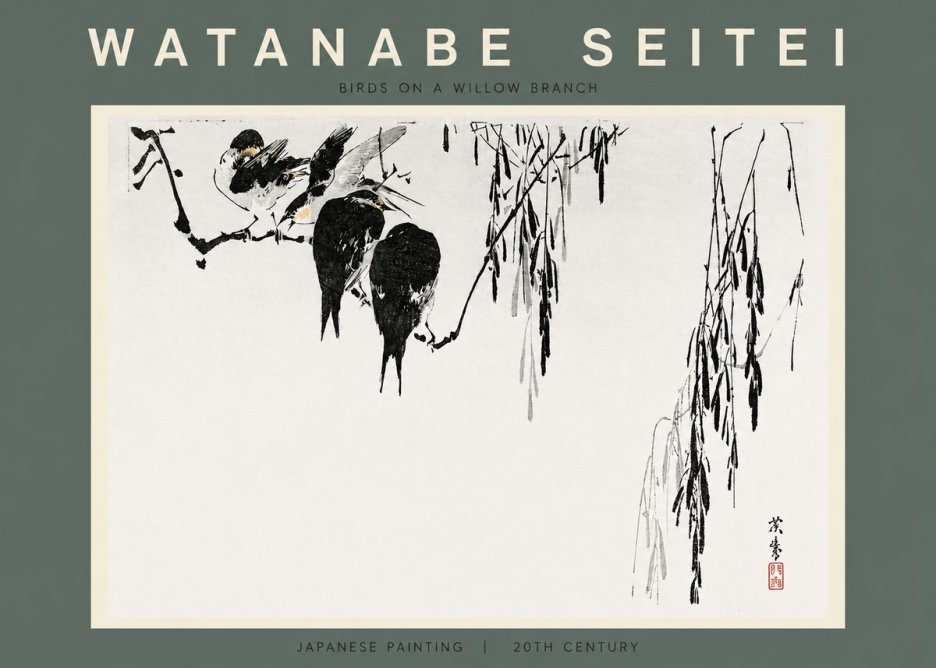 Watanabe Seitei Birds on a Willow Branch No2 - Póster