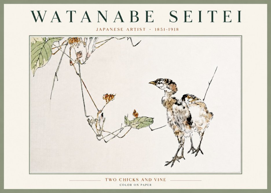 Watanabe Seitei Two Chicks and Vine No4 - Póster