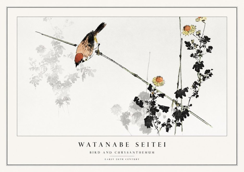 Watanabe Seitei Bird and Chrysanthemum No1 - Póster