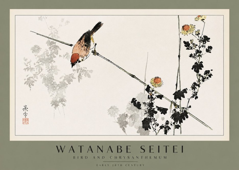 Watanabe Seitei Bird and Chrysanthemum No2 - Póster