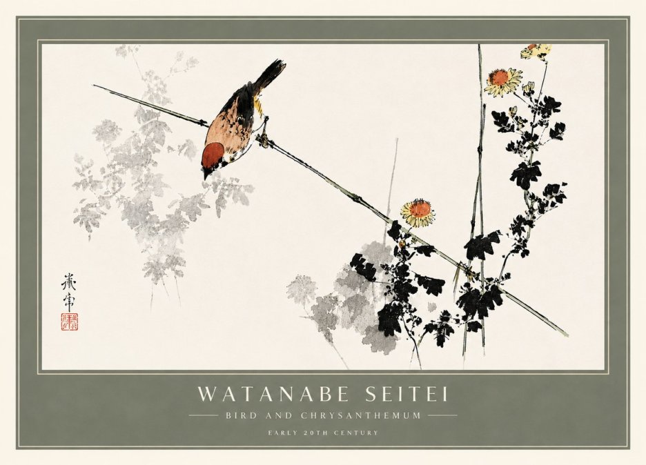 Watanabe Seitei Bird and Chrysanthemum No6 - Póster