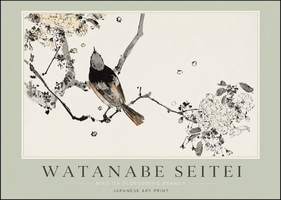 Watanabe Seitei Bird on Blossoming Branch No2 - Póster