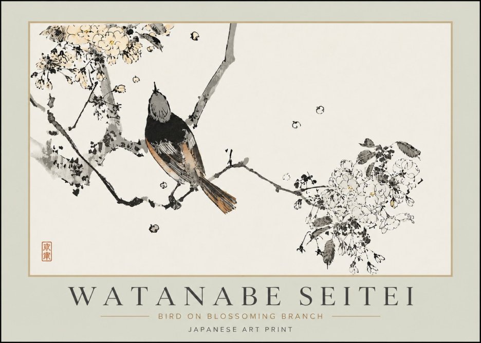 Watanabe Seitei Bird on Blossoming Branch No4 - Póster
