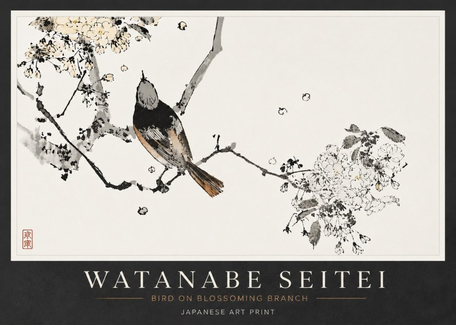 Watanabe Seitei Bird on Blossoming Branch No6 - Póster