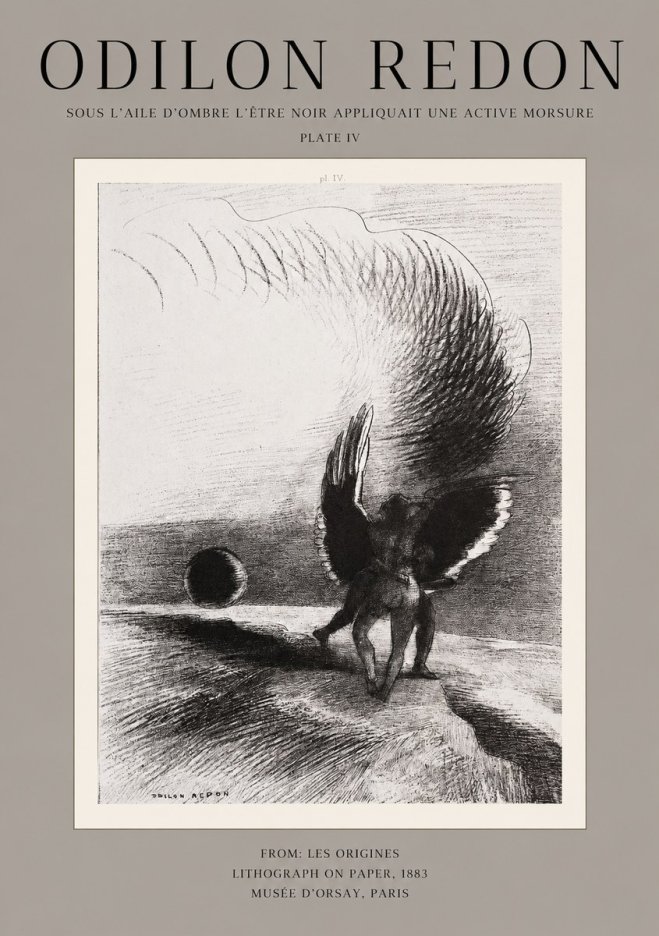 Odilon Redon Sous L'aile D'ombre L'être Noir Appliquait Une Active Morsure Plate Iv No1 - Póster