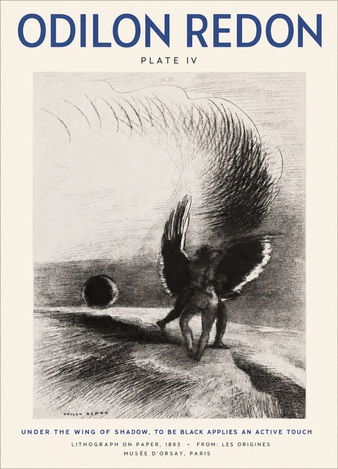 Odilon Redon Sous L'aile D'ombre L'être Noir Appliquait Une Active Morsure Plate Iv No2 - Póster