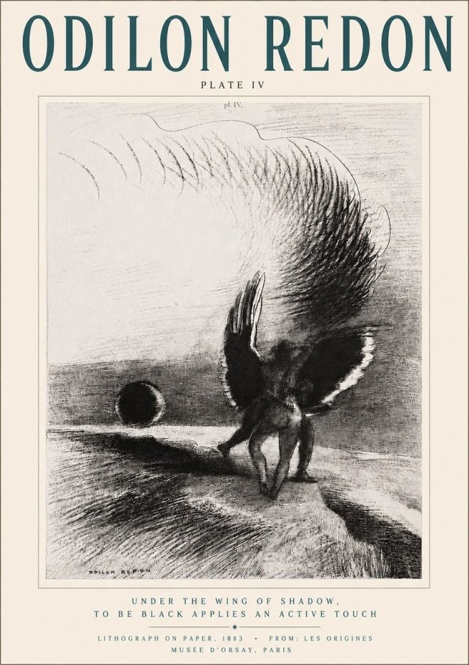 Odilon Redon Sous L'aile D'ombre L'être Noir Appliquait Une Active Morsure Plate Iv No4 - Póster