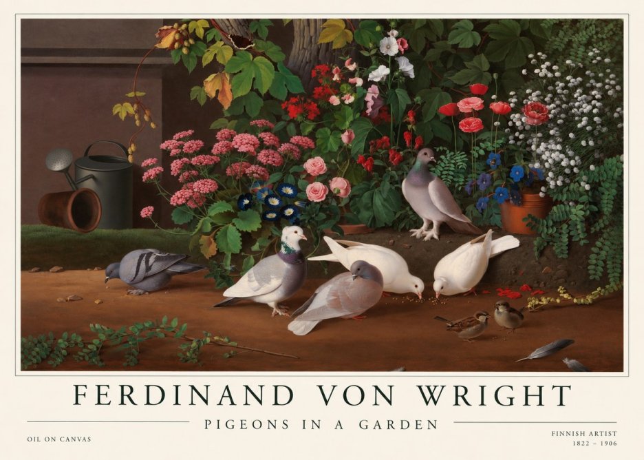 Ferdinand von Wright Pigeons and Flowers No2 - Póster