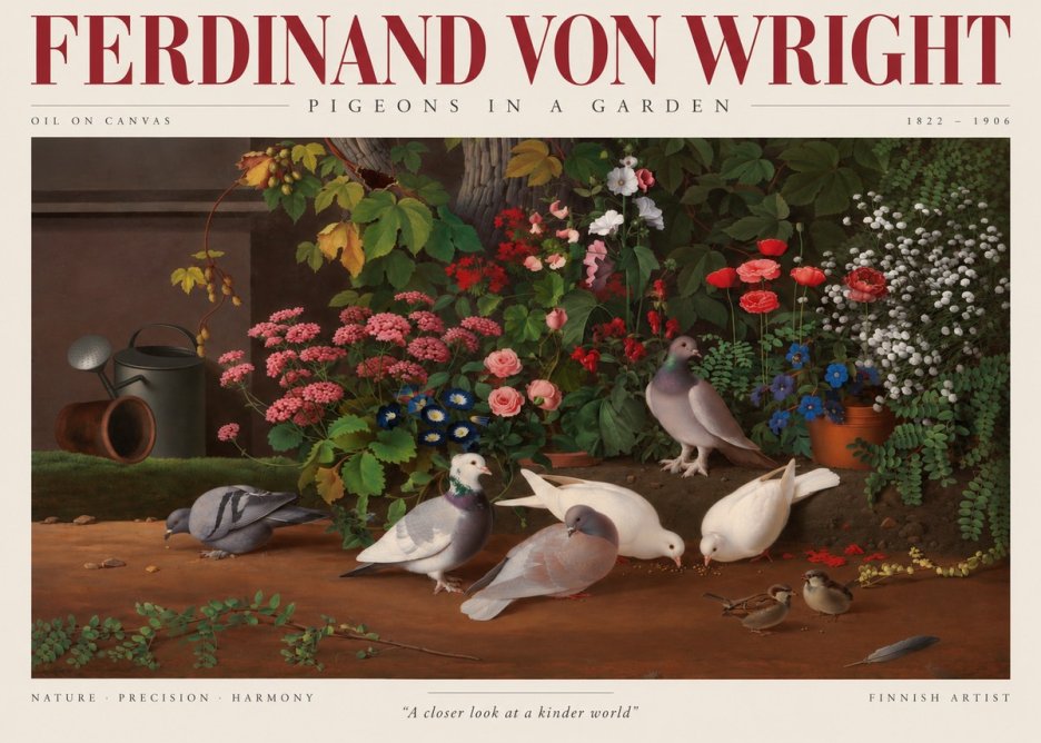 Ferdinand von Wright Pigeons and Flowers No4 - Póster