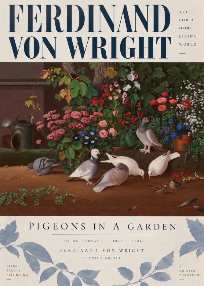 Ferdinand von Wright Pigeons and Flowers No5 - Póster