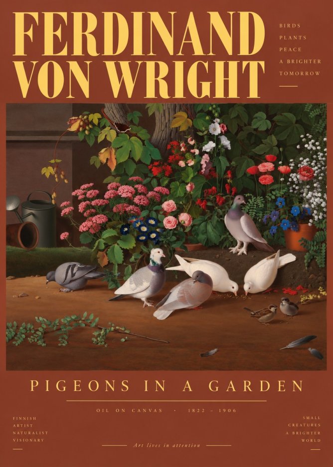 Ferdinand von Wright Pigeons and Flowers No6 - Póster