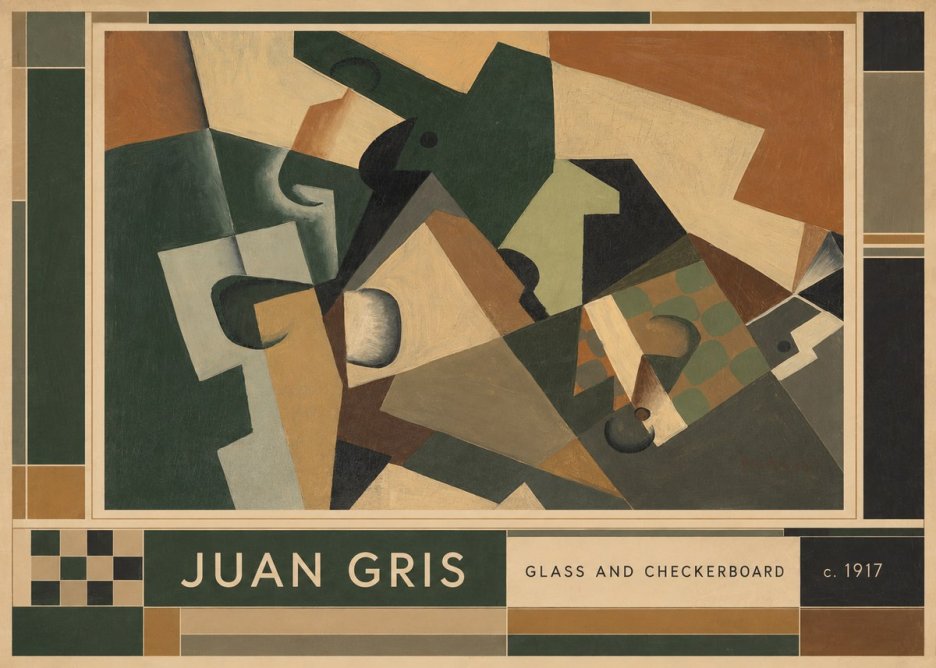 Juan Gris Glass and Checkerboard No6 - Póster