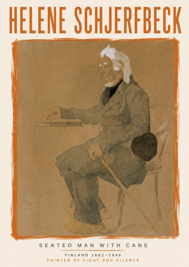 Helene Schjerfbeck Seated Man with Cane No6 - Póster