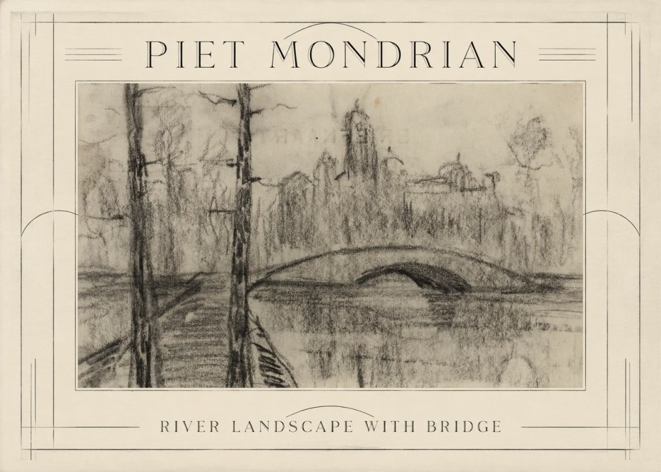 Piet Mondrian River Landscape with Bridge No1 - Póster