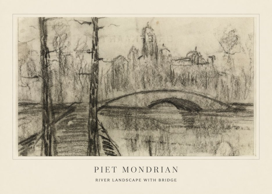 Piet Mondrian River Landscape with Bridge No4 - Póster