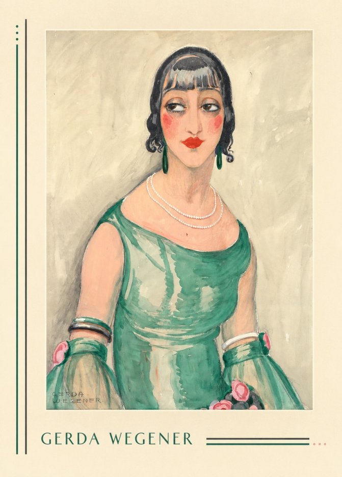 Gerda Wegener Portrait of a Woman in Green Dress No6 - Póster