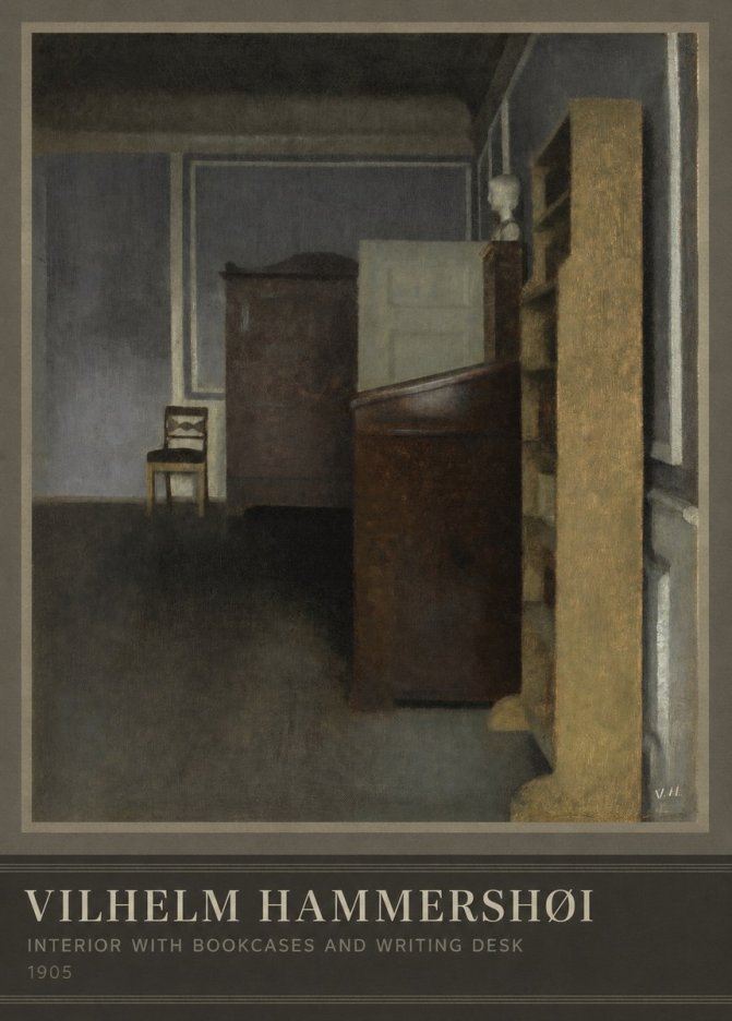 Vilhelm Hammershøi Interior with Bookcases and Writing Desk No3 - Póster