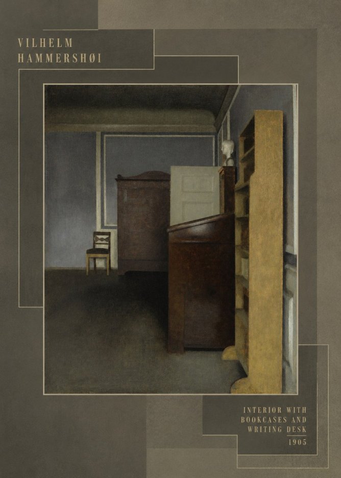 Vilhelm Hammershøi Interior with Bookcases and Writing Desk No5 - Póster