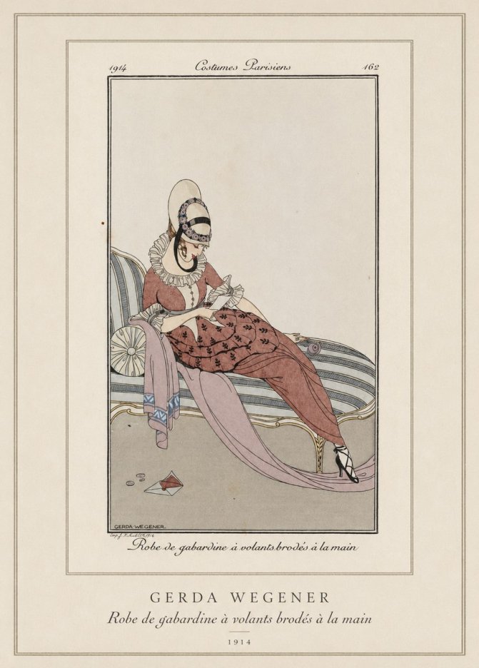 Gerda Wegener Robe De Gabardine À Volants Brodés À La Main II No3 - Póster