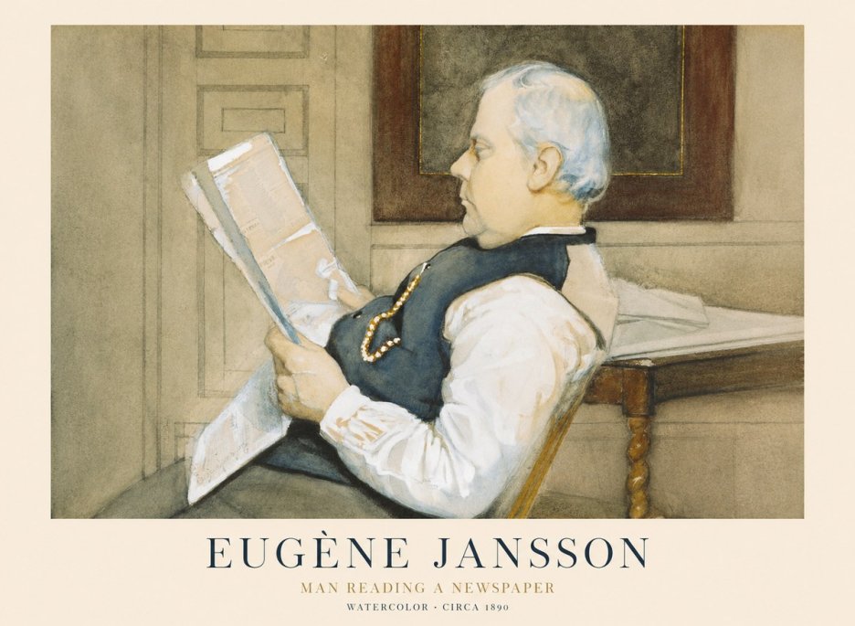 Eugène Jansson Man Reading a Newspaper No1 - Póster