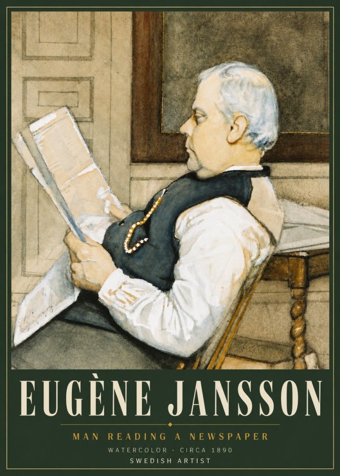 Eugène Jansson Man Reading a Newspaper No4 - Póster