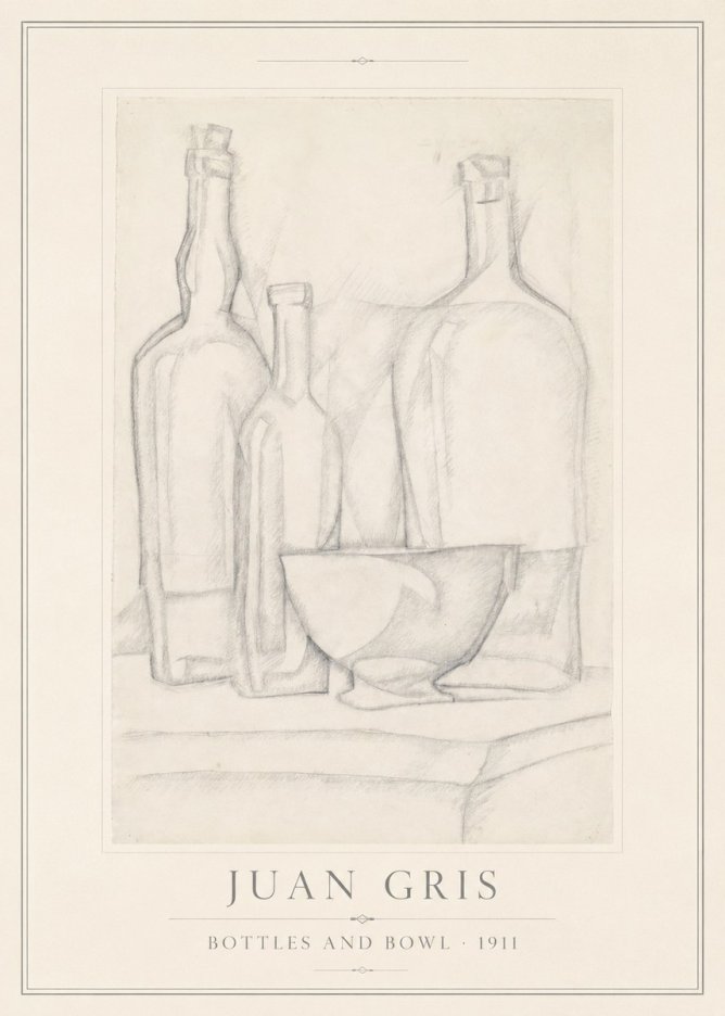 Juan Gris Bottles and Bowl No1 - Póster