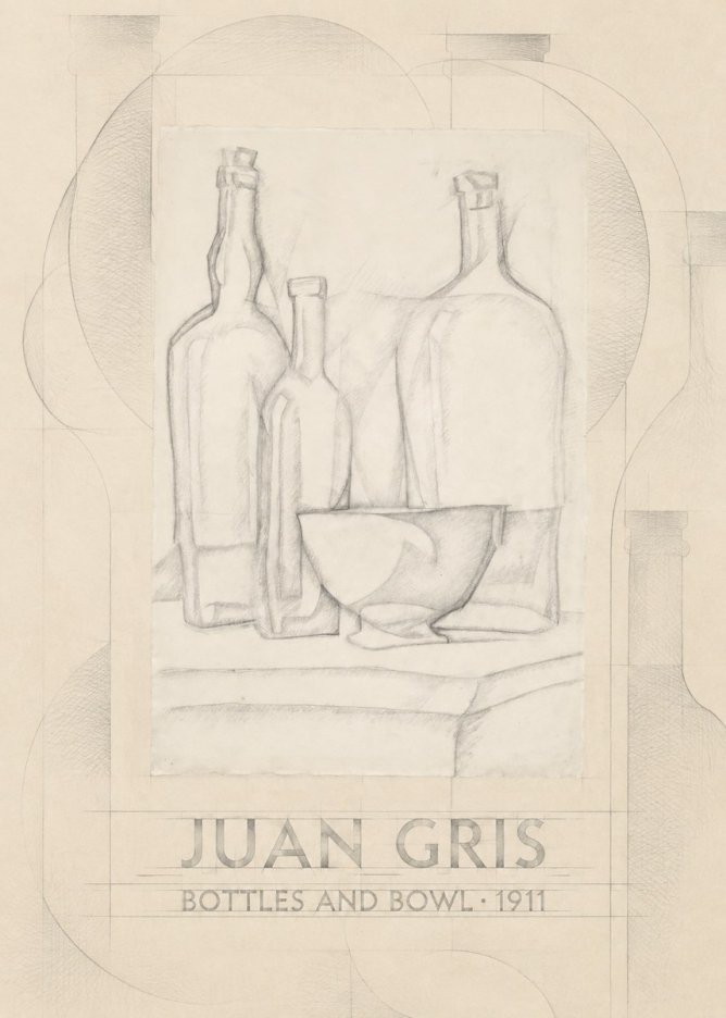 Juan Gris Bottles and Bowl No6 - Póster