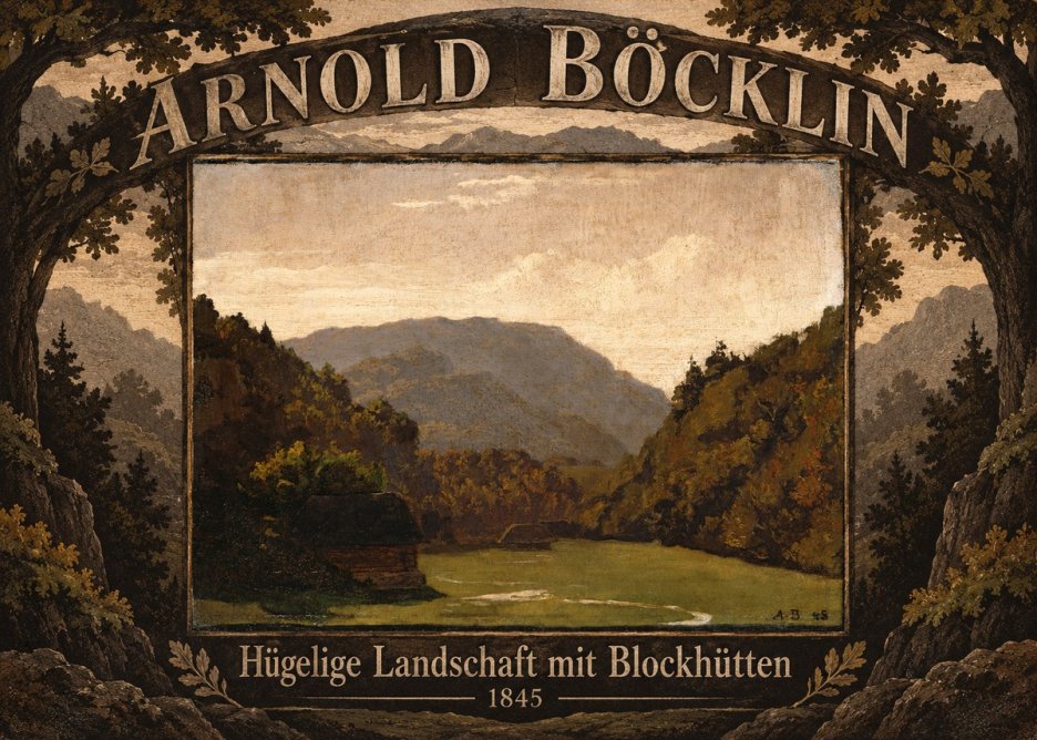 Arnold Böcklin Hügelige Landschaft Mit Blockhütten No6 - Póster