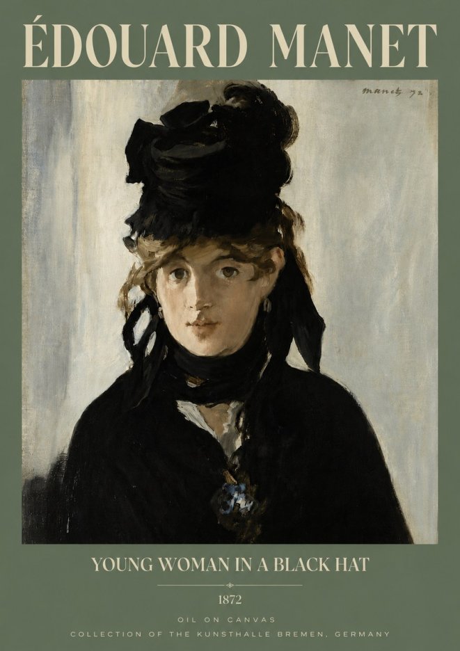 Édouard Manet Young Woman in a Black Hat I No3 - Póster