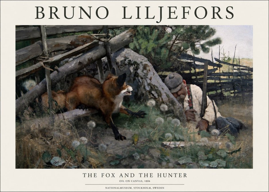 Bruno Liljefors The Fox and the Hunter No1 - Póster