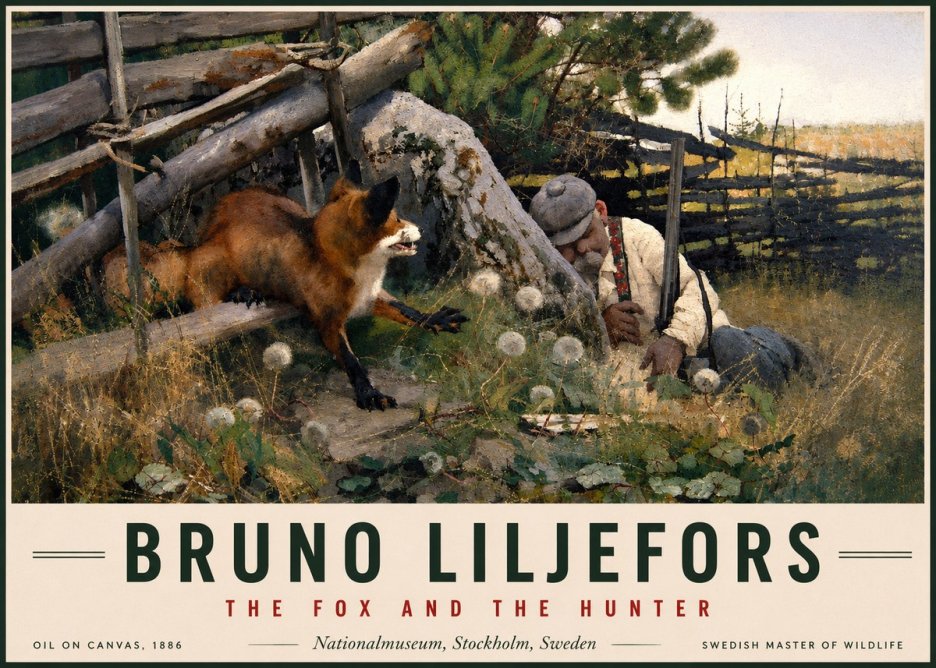 Bruno Liljefors The Fox and the Hunter No2 - Póster
