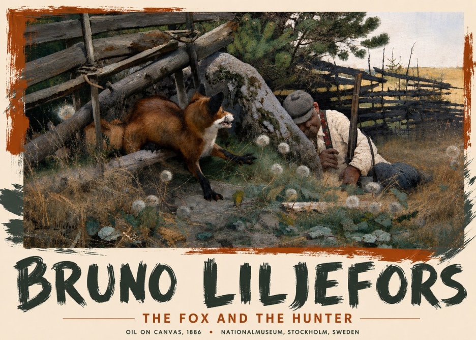 Bruno Liljefors The Fox and the Hunter No3 - Póster