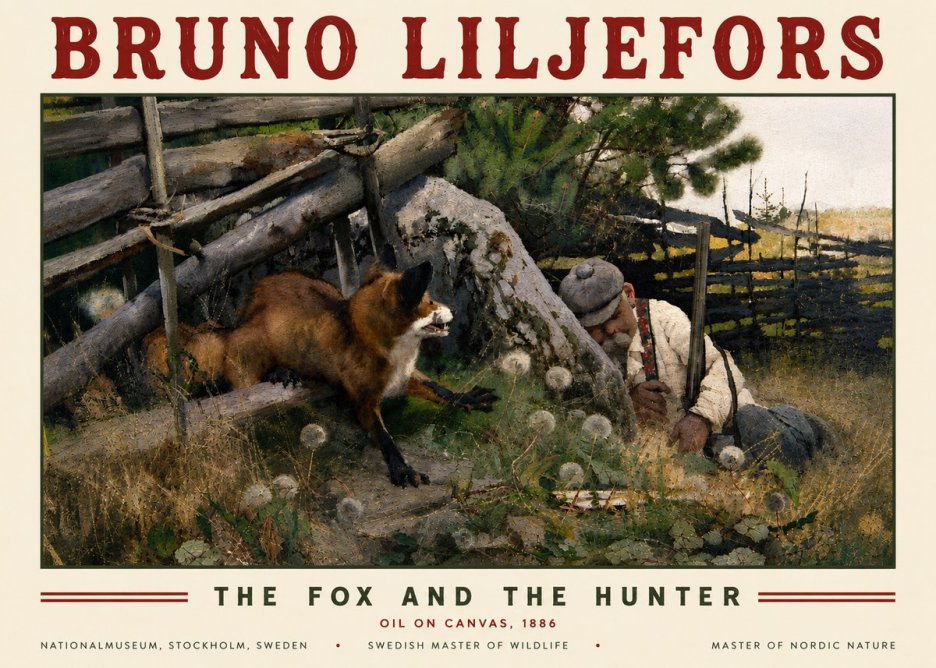 Bruno Liljefors The Fox and the Hunter No5 - Póster