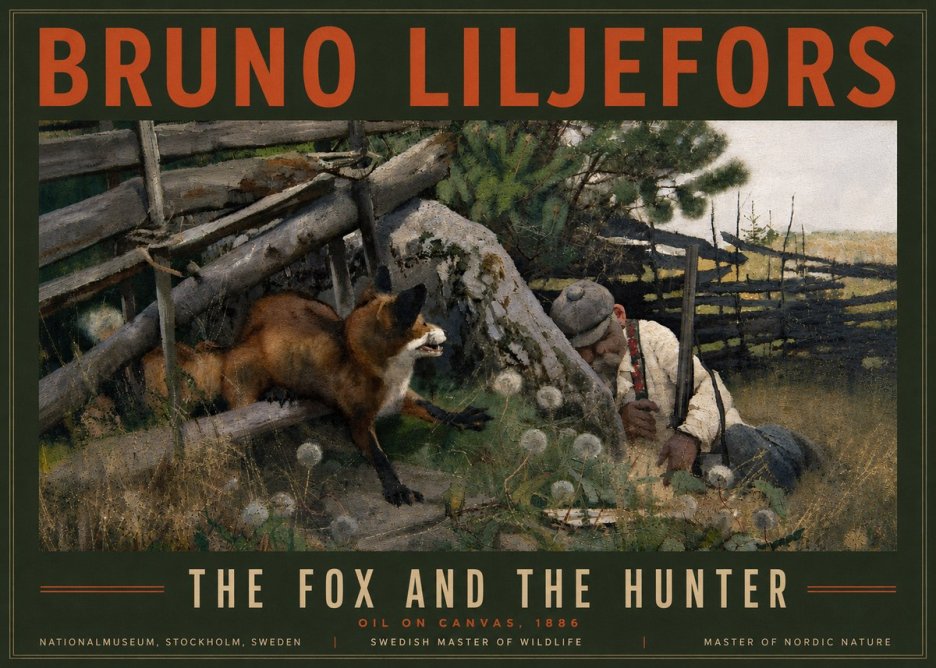 Bruno Liljefors The Fox and the Hunter No6 - Póster