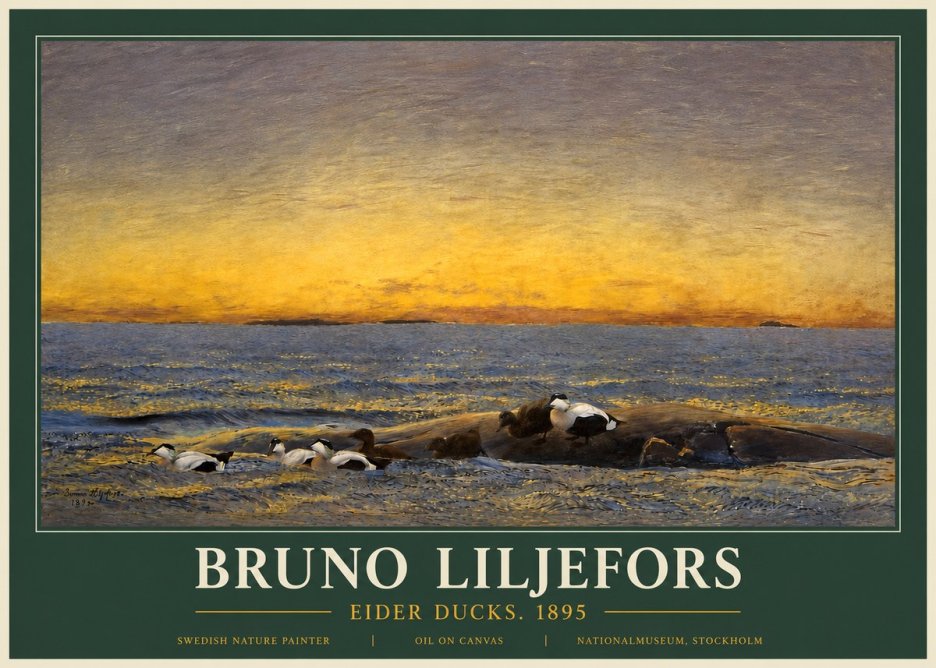 Bruno Liljefors Eider Ducks. 1895 No3 - Póster