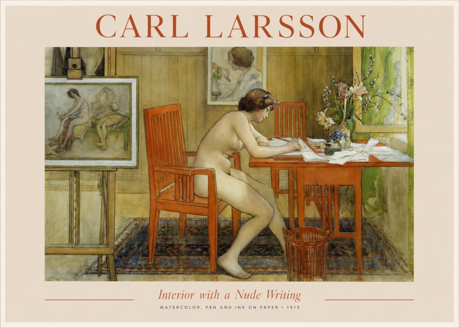 Carl Larsson Interior with a Nude Writing No1 - Póster