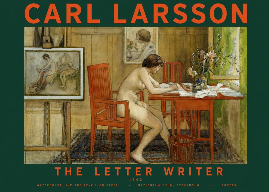 Carl Larsson Interior with a Nude Writing No5 - Póster