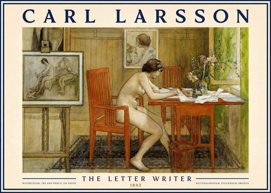 Carl Larsson Interior with a Nude Writing No6 - Póster