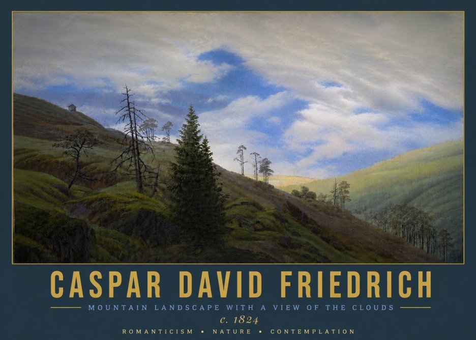 Caspar David Friedrich Mountain Landscape with a View of the Clouds No5 - Póster