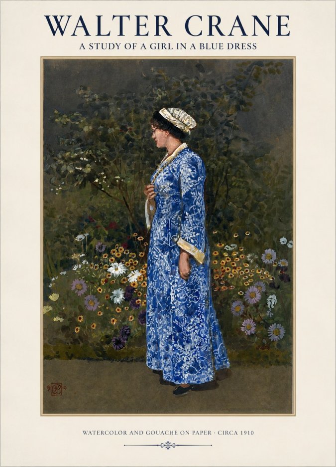 Walter Crane A Study of a Girl in a Blue Dress No1 - Póster