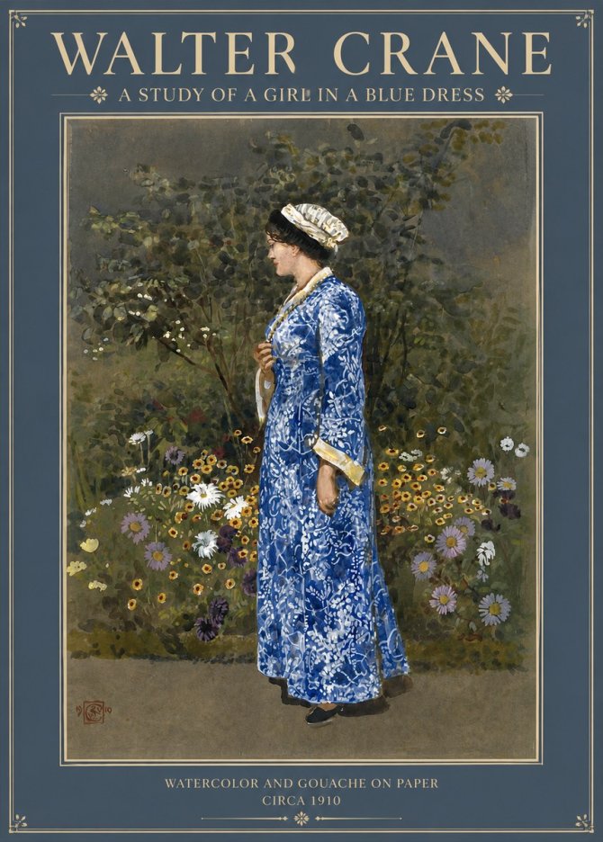 Walter Crane A Study of a Girl in a Blue Dress No2 - Póster